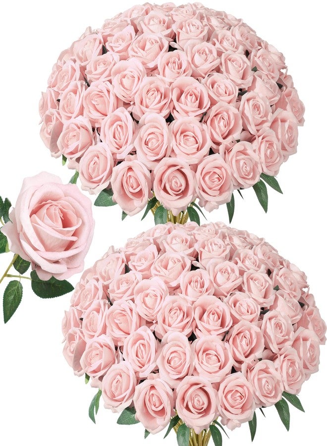 HyeFlora 50 PCS Roses Artificial Flowers, Fake Roses with Stem Realistic Blush Silk Rose for DIY Wedding Bouquets Table Centerpieces Arrangements Baby Shower Birthday Home Decor Valentines Day Gift for Her - Image 1