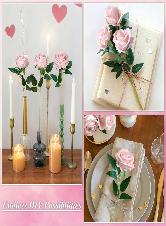 HyeFlora 50 PCS Roses Artificial Flowers, Fake Roses with Stem Realistic Blush Silk Rose for DIY Wedding Bouquets Table Centerpieces Arrangements Baby Shower Birthday Home Decor Valentines Day Gift for Her - Image 3