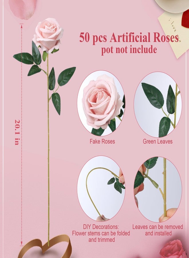 HyeFlora 50 PCS Roses Artificial Flowers, Fake Roses with Stem Realistic Blush Silk Rose for DIY Wedding Bouquets Table Centerpieces Arrangements Baby Shower Birthday Home Decor Valentines Day Gift for Her - Image 5