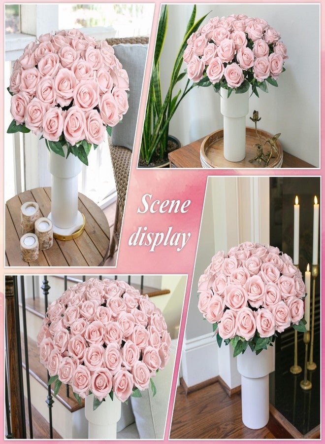 HyeFlora 50 PCS Roses Artificial Flowers, Fake Roses with Stem Realistic Blush Silk Rose for DIY Wedding Bouquets Table Centerpieces Arrangements Baby Shower Birthday Home Decor Valentines Day Gift for Her - Image 4