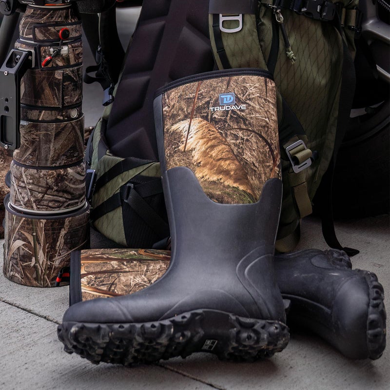 Trudave Rubber Boots for Men with Steel Shank, Waterproof Insulated Reliable Rain Boots for Outdoor Work Hunting, Warm Dry 5mm Neoprene Anti-slip All-Season Mud Boots, Size 5-14 - Image 2