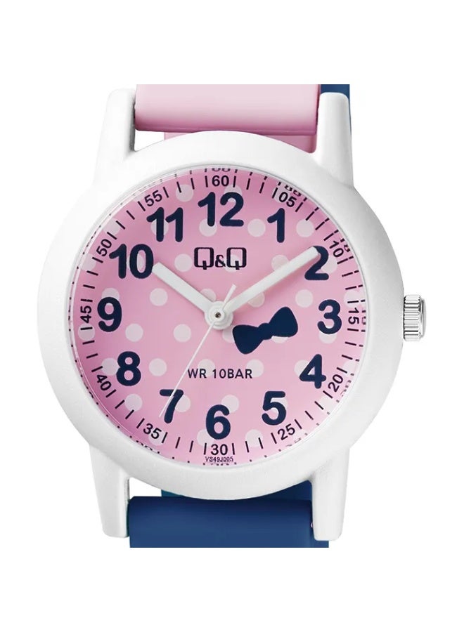 Q&Q Kids Unisex Analog Quartz Watch VS49J005Y with Pink Polka Dot Dial, Pink and Blue Silicone Strap - Image 1