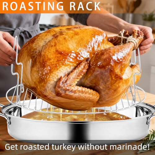 QPMR 22" Stainless Steel Roasting Pan with Lid and Rack,25LB Capacity,Large Roaster Pan for Oven,Nonstick Roasting Pan for Turkey,Chicken,Gifts for Mom,Wife - Image 5