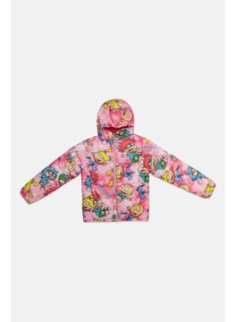 nickelodeon Kids Girl Rugats In Space Hooded Puffer Jacket, Pink Combo  - Image 1