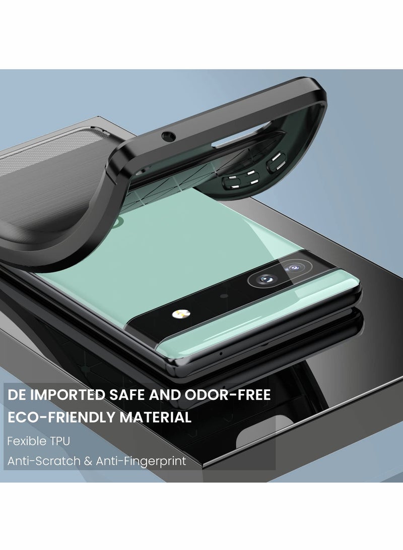 SYOSI جراب لهاتف Google Pixel 6A، جراب Pixel 6a مع واقي شاشة من الزجاج المقوى، غطاء واقٍ من ألياف الكربون المرن المقاوم للصدمات لهاتف Google Pixel 6a 2022 (أسود) - Image 3