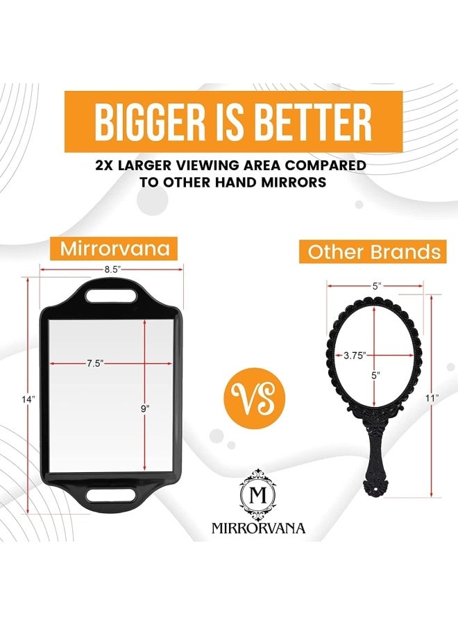 MIRRORVANA X-Large Barber Hand Held Mirror with Double Comfy Handles - Big & Long Back of Head Mirror for Men's Haircut, Barbershop, Salon and Professional Hair Stylists - 14" x 8.5" (Black) - Image 2