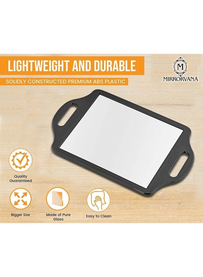 MIRRORVANA X-Large Barber Hand Held Mirror with Double Comfy Handles - Big & Long Back of Head Mirror for Men's Haircut, Barbershop, Salon and Professional Hair Stylists - 14" x 8.5" (Black) - Image 3