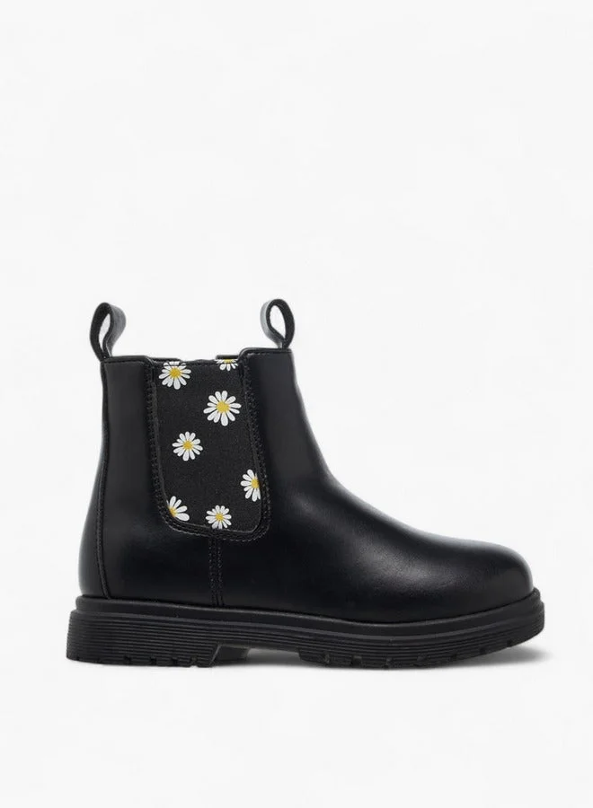 Floral Print Boots with Zip Closure
