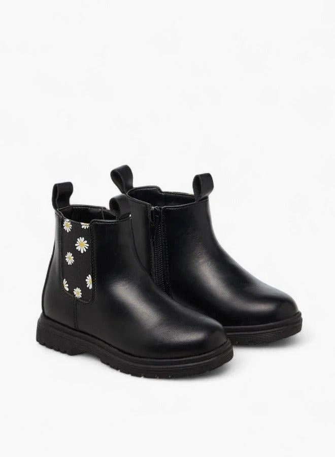 Floral Print Boots with Zip Closure