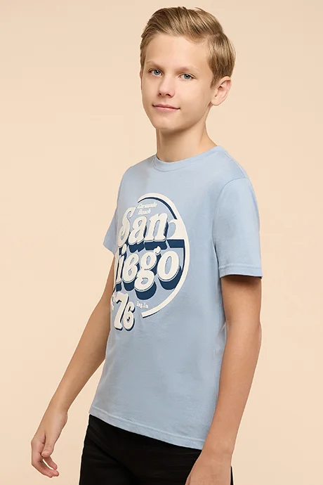 أر أند بي Printed T-Shirt with Crew Neck and Short Sleeves
