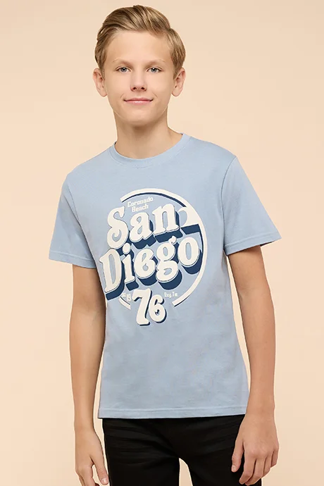 أر أند بي Printed T-Shirt with Crew Neck and Short Sleeves