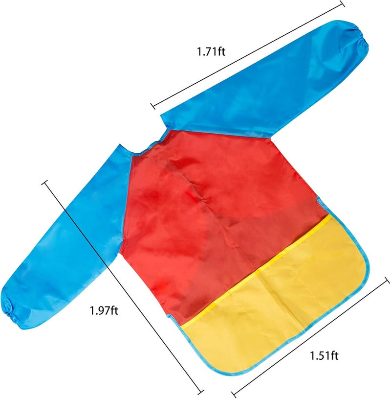 Bassion 2 Pack Kids Art Smock, Toddlers Painting Aprons Colorful Waterproof Artist Smock with Long Sleeve 3 Roomy Pockets - Image 2