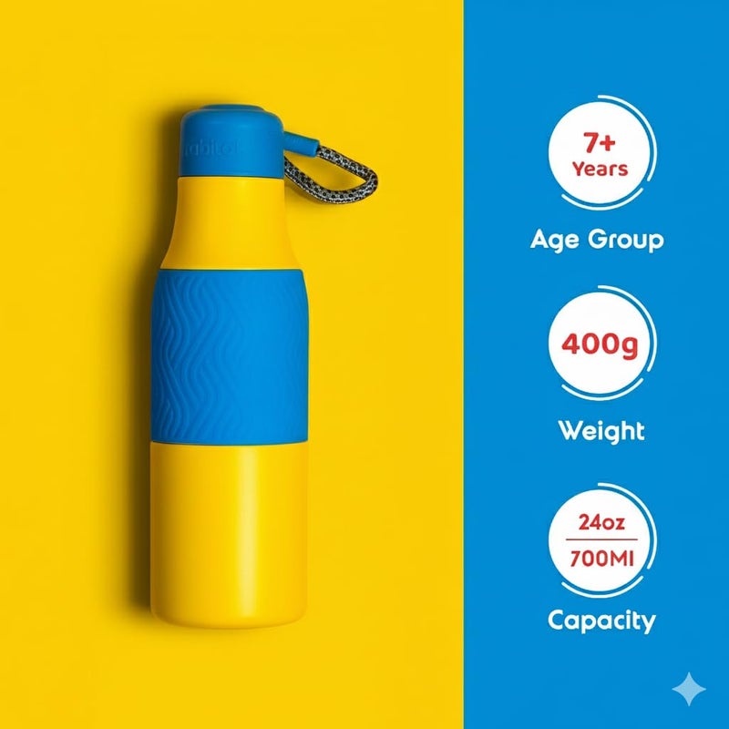 Rabitat Newly Launched Zappy 700ml, Double Wall Vaccum Insulated Flask | Upto 24 Hrs Hot & Cold | 2 Years Brand Warranty | ISI Certified | SPA Free | Ideal for Gym, Office, School, Outing (Yellow) - Image 2