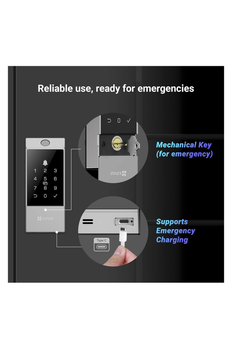 EZVIZ DL04 Pro Smart Lock – 5-in-1 Keyless Entry Door Lock with Fingerprint, Bluetooth & Wi-Fi, Privacy Mode, Real-Time Alerts & Aluminum Alloy Body - Image 3