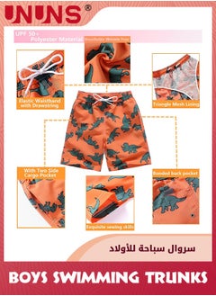 UNUNS Boys Swim Trunks,Swimming Drawstring Shorts For Kids Boys,Quick Dry Beach Swim Trunks With Anti-Fog Goggles,PU Swimming Cap,Silicone Earplugs And Nose Clip,Convenient Swim Sets,Orange  - Image 2