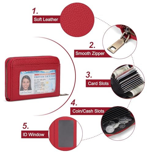 SENDEFN Leather Wallet Women RFID Blocking Small Compact Wallets Credit Card Holder with ID Window - Image 4