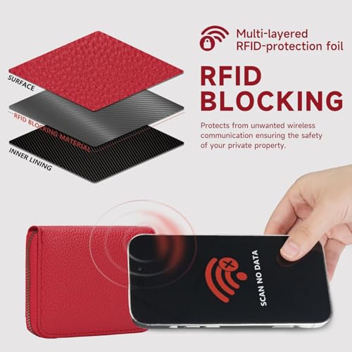 SENDEFN Leather Wallet Women RFID Blocking Small Compact Wallets Credit Card Holder with ID Window - Image 3