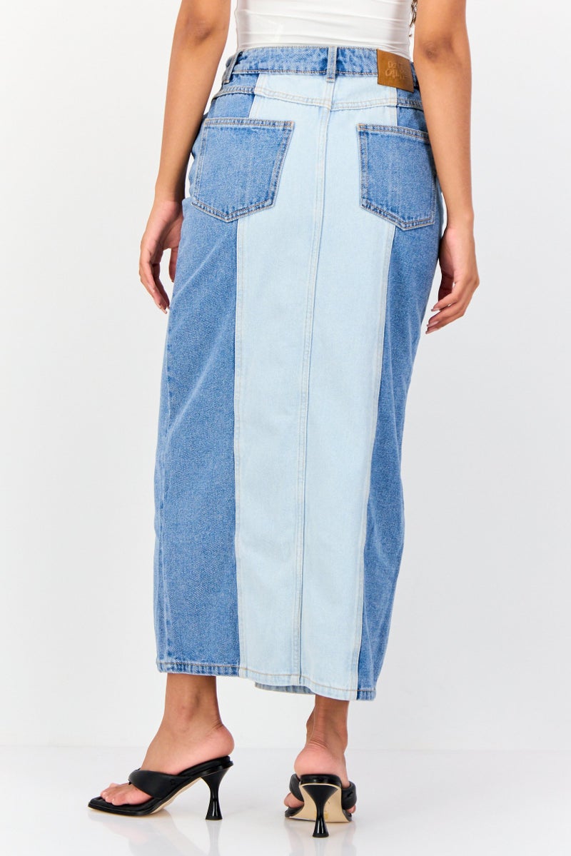 Don't Call Me Jennyfer Women Two Tone Washed Denim Maxi Skirt, Multicolor  - Image 4