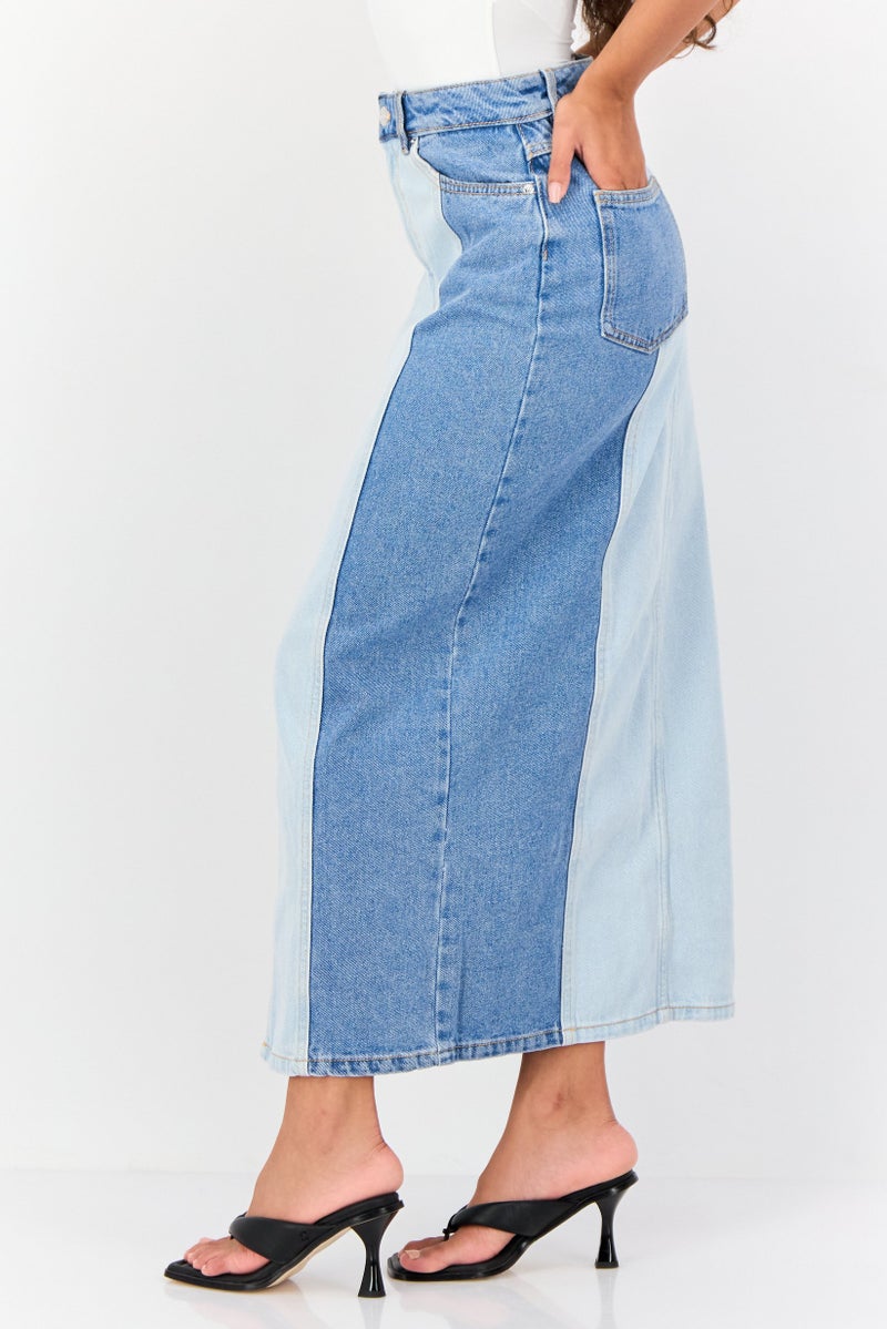 Don't Call Me Jennyfer Women Two Tone Washed Denim Maxi Skirt, Multicolor  - Image 2