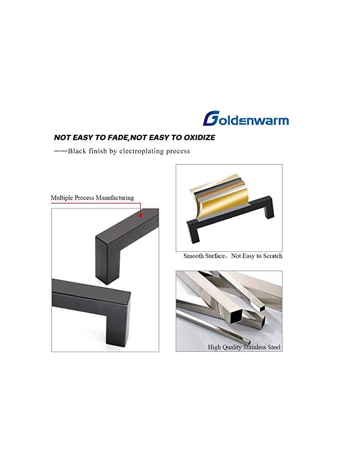 The Bros 5 Pack Black Square Bar Cabinet Pull Drawer Handle Stainless Steel Modern Hardware for Kitchen and Bathroom Cabinets Cupboard,Center to Center 6-1/4in(160mm) Handles for Kitchen Cabinets - Image 3