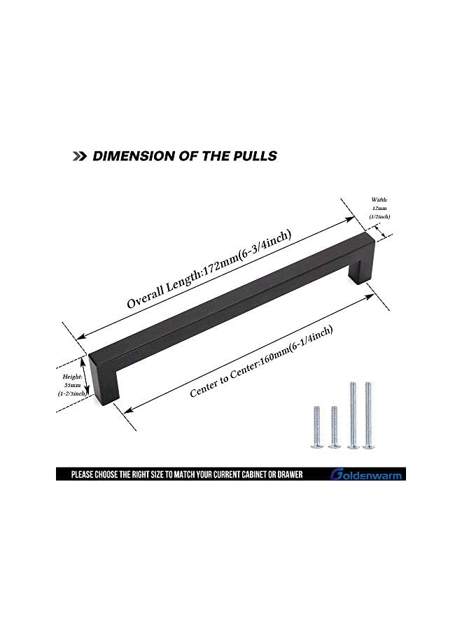The Bros 5 Pack Black Square Bar Cabinet Pull Drawer Handle Stainless Steel Modern Hardware for Kitchen and Bathroom Cabinets Cupboard,Center to Center 6-1/4in(160mm) Handles for Kitchen Cabinets - Image 2