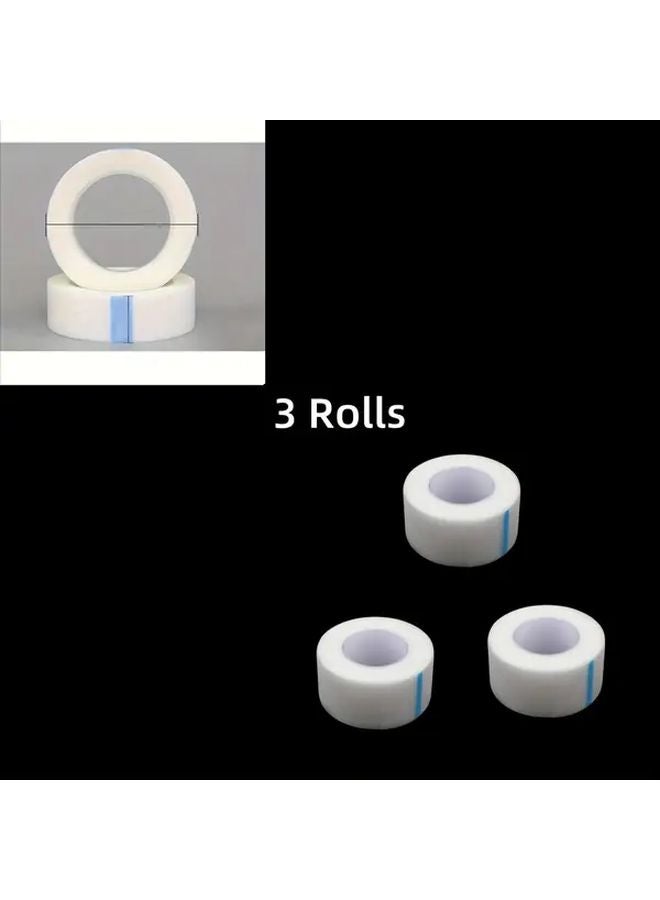 3 Rolls White Eyelash Extension Tape Breathable Micropore Adhesive Fabric Lash Tape with Blue Strips Professional Lash Supplies - Image 1