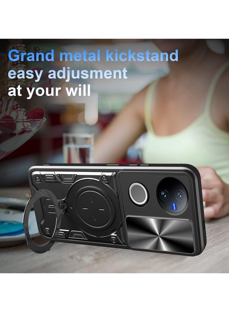 Compatible VIVO V50 5G Phone Case with 360° Rotatable Ring Stand, 【Mag-Safe Compatible】【Sliding Camera Cover】 Heavy Duty Protective Case - Image 4