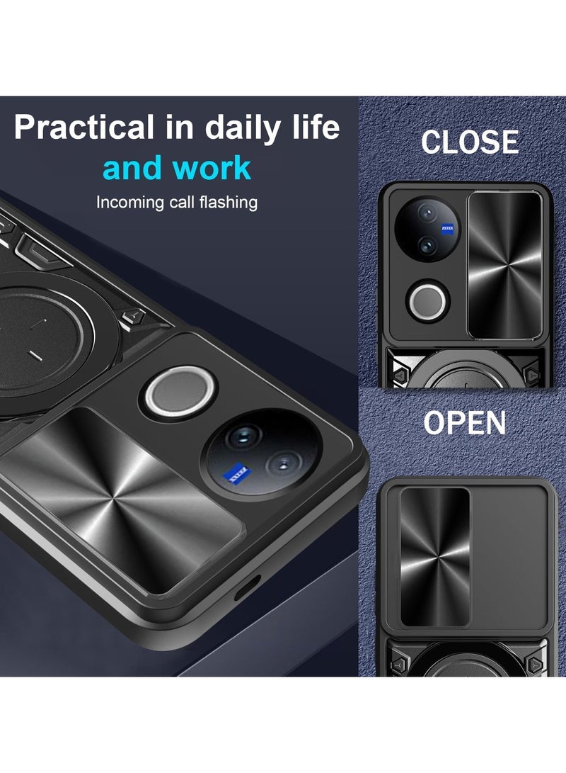 Compatible VIVO V50 5G Phone Case with 360° Rotatable Ring Stand, 【Mag-Safe Compatible】【Sliding Camera Cover】 Heavy Duty Protective Case - Image 3