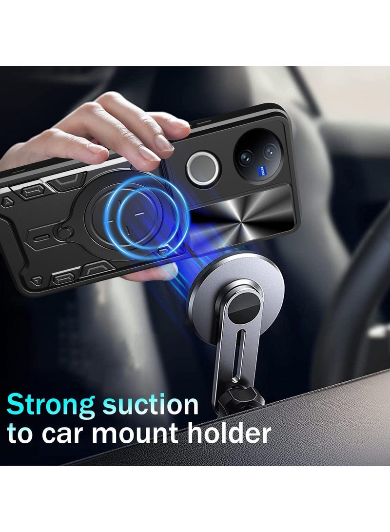 Compatible VIVO V50 5G Phone Case with 360° Rotatable Ring Stand, 【Mag-Safe Compatible】【Sliding Camera Cover】 Heavy Duty Protective Case - Image 2