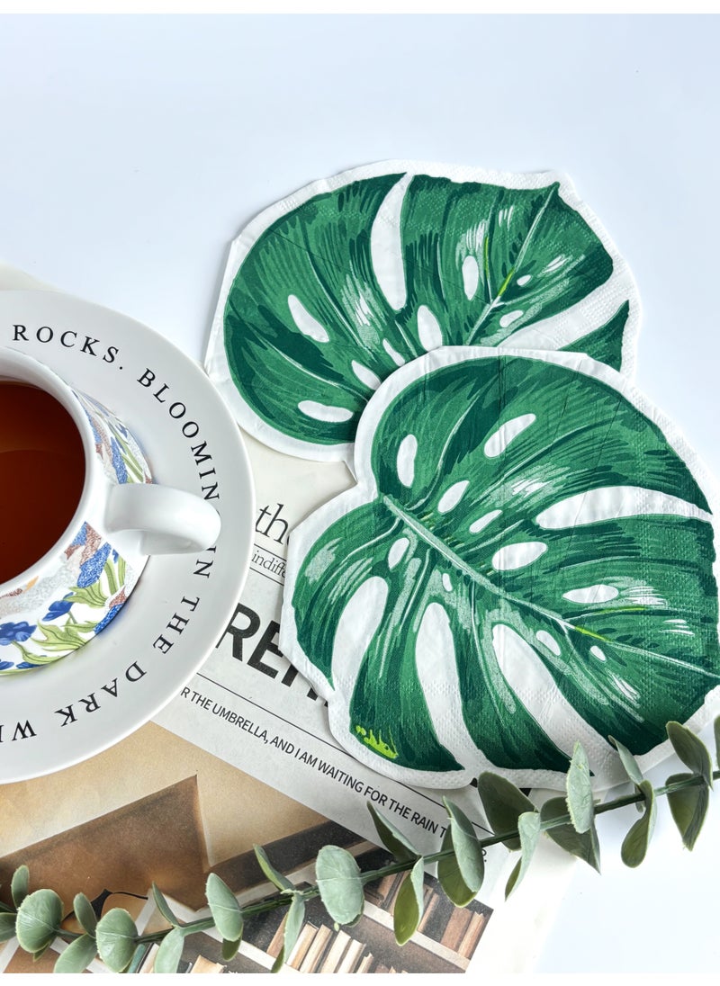YOLOLAND 40pcs Palm Leaf Paper Napkins Tropical Monstera Leaf Napkins Hawaiian Double Layer Disposable Napkins Green Leaf Paper Napkins for Summer Holiday Catering Kids Jungle Party, Hawaiian Theme, Summer, Picnic, Wedding and Birthday Party  - Image 1