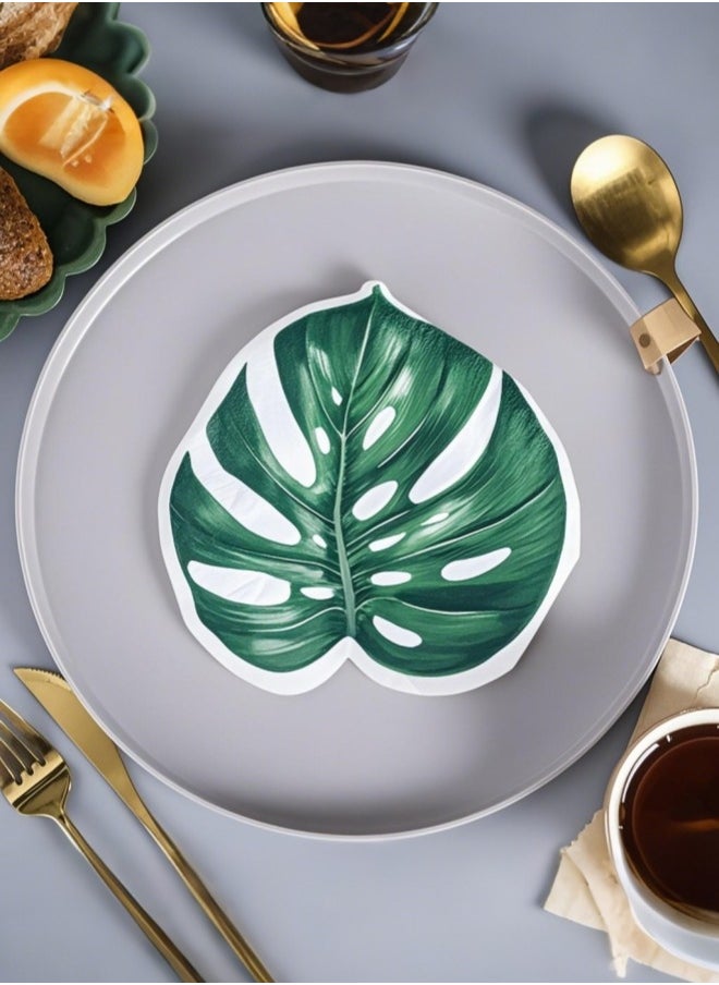 YOLOLAND 40pcs Palm Leaf Paper Napkins Tropical Monstera Leaf Napkins Hawaiian Double Layer Disposable Napkins Green Leaf Paper Napkins for Summer Holiday Catering Kids Jungle Party, Hawaiian Theme, Summer, Picnic, Wedding and Birthday Party  - Image 4