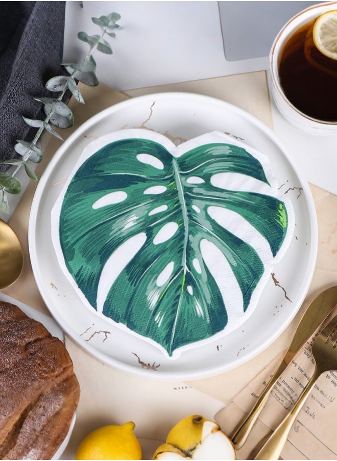 YOLOLAND 40pcs Palm Leaf Paper Napkins Tropical Monstera Leaf Napkins Hawaiian Double Layer Disposable Napkins Green Leaf Paper Napkins for Summer Holiday Catering Kids Jungle Party, Hawaiian Theme, Summer, Picnic, Wedding and Birthday Party  - Image 5