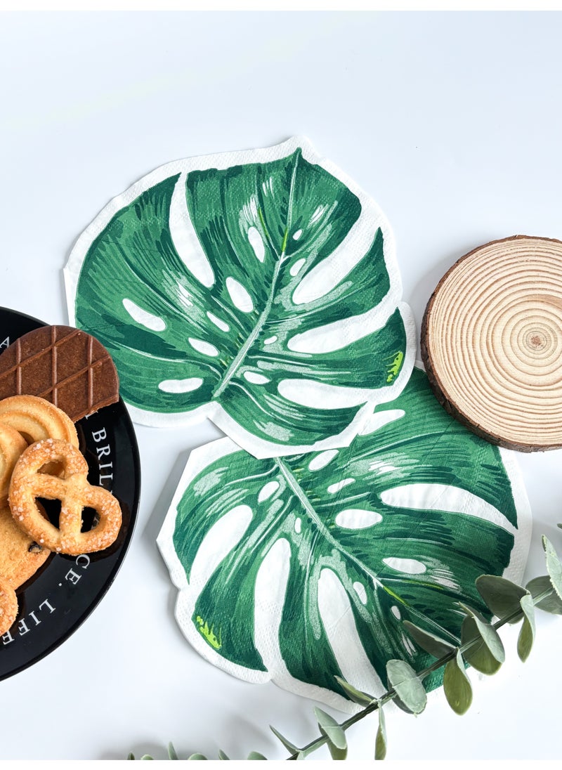 YOLOLAND 40pcs Palm Leaf Paper Napkins Tropical Monstera Leaf Napkins Hawaiian Double Layer Disposable Napkins Green Leaf Paper Napkins for Summer Holiday Catering Kids Jungle Party, Hawaiian Theme, Summer, Picnic, Wedding and Birthday Party  - Image 3