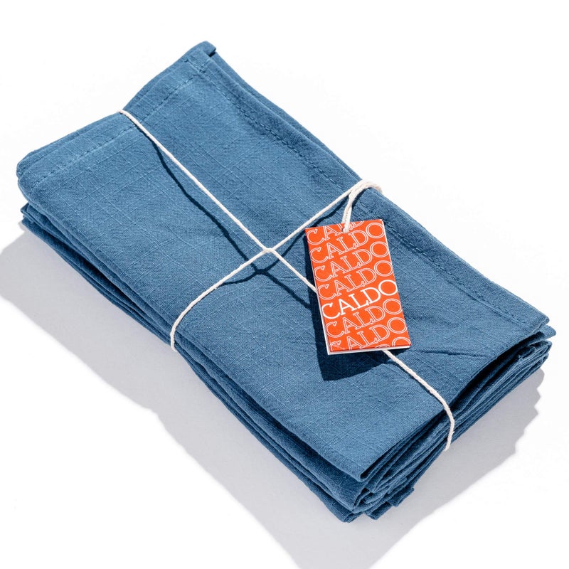 Caldo Linen Dinner Napkins  Rustic Soft and Durable Cloth  Washable and Reusable 4 Pack  20x20 inch Vintage Blue - Image 3