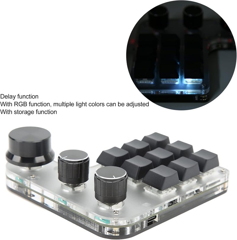 كلاراكو لوحة مفاتيح ميكانيكية بيد واحدة من كلاركو، لوحة مفاتيح ألعاب صغيرة قابلة للبرمجة بنفسك، 9 مفاتيح RGB، مع 3 مقابض، لوحة مفاتيح اختصار ميكانيكية متعددة الوظائف بمفتاح أزرق للمكتب والألعاب والموسيقى - Image 3