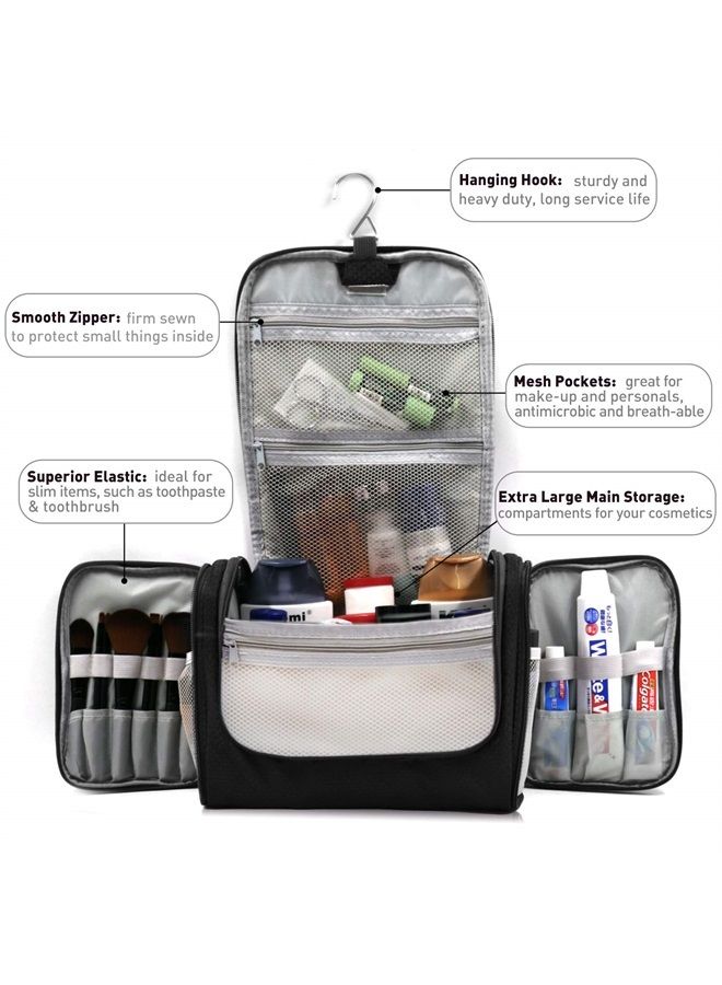 Buruis Extra Large Capacity Hanging Toiletry Bag for Men & Women, Portable Waterproof Bathroom Shower Bag, Lightweight Dopp kit Shaving Bag, Sturdy Metal Hook Organizer Makeup Bag (Black) - Image 1