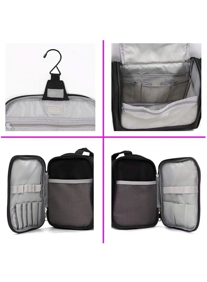 Buruis Extra Large Capacity Hanging Toiletry Bag for Men & Women, Portable Waterproof Bathroom Shower Bag, Lightweight Dopp kit Shaving Bag, Sturdy Metal Hook Organizer Makeup Bag (Black) - Image 3