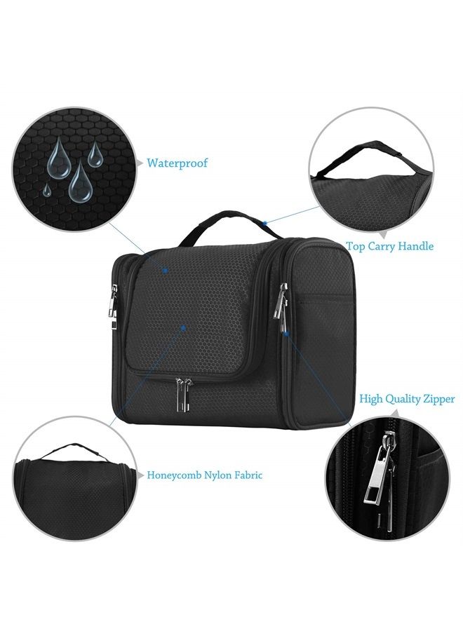 Buruis Extra Large Capacity Hanging Toiletry Bag for Men & Women, Portable Waterproof Bathroom Shower Bag, Lightweight Dopp kit Shaving Bag, Sturdy Metal Hook Organizer Makeup Bag (Black) - Image 2