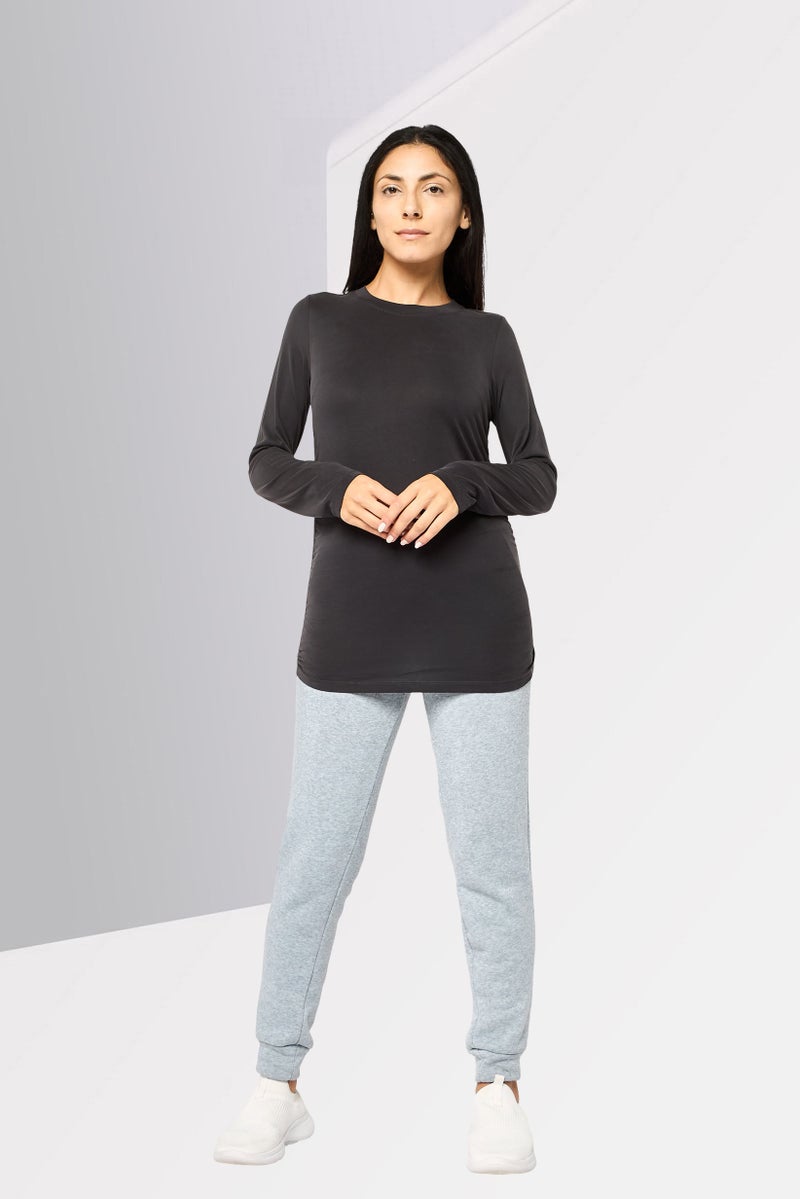 DKNY Women Sportswear Fit Long Sleeve Outdoor Ruched T-Shirt, Dark Grey - Image 2