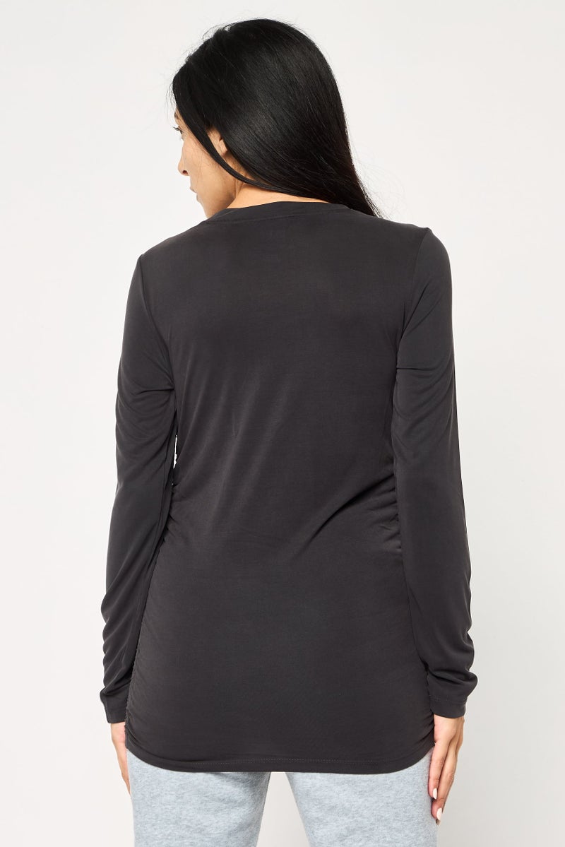 DKNY Women Sportswear Fit Long Sleeve Outdoor Ruched T-Shirt, Dark Grey - Image 4