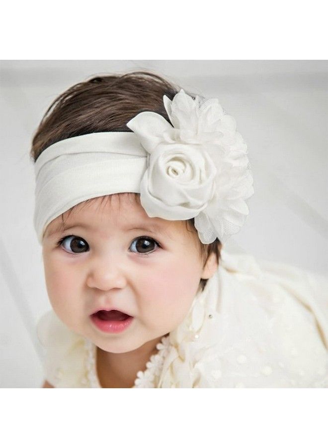 Syga Baby Girls Rose Floral Headbands Hairbands Hair Accessories Rabbit Ears Nylon Elastic Headband Newborn Infant Toddlers Kids (White) - Image 5