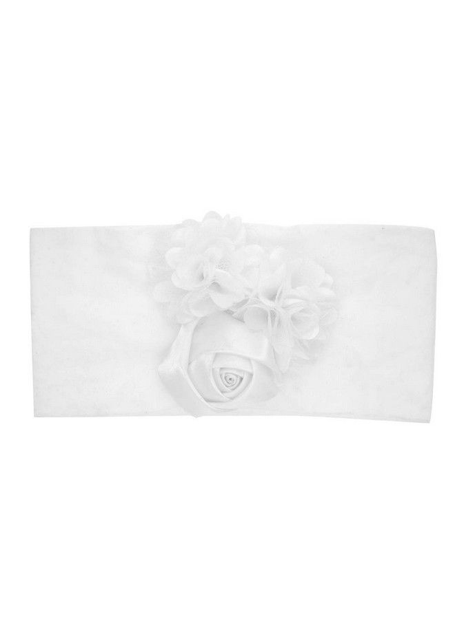 Syga Baby Girls Rose Floral Headbands Hairbands Hair Accessories Rabbit Ears Nylon Elastic Headband Newborn Infant Toddlers Kids (White) - Image 2
