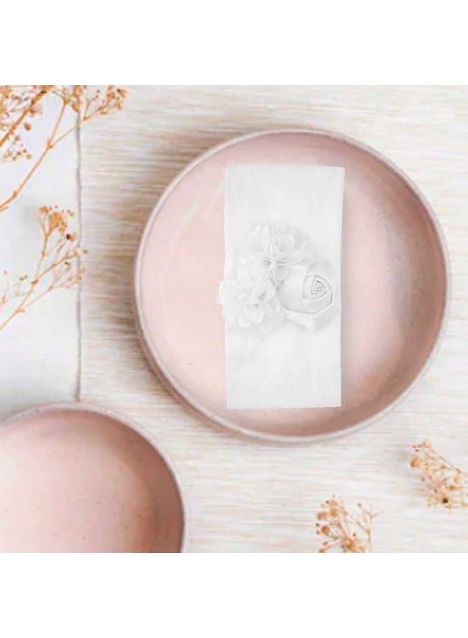 Syga Baby Girls Rose Floral Headbands Hairbands Hair Accessories Rabbit Ears Nylon Elastic Headband Newborn Infant Toddlers Kids (White) - Image 3
