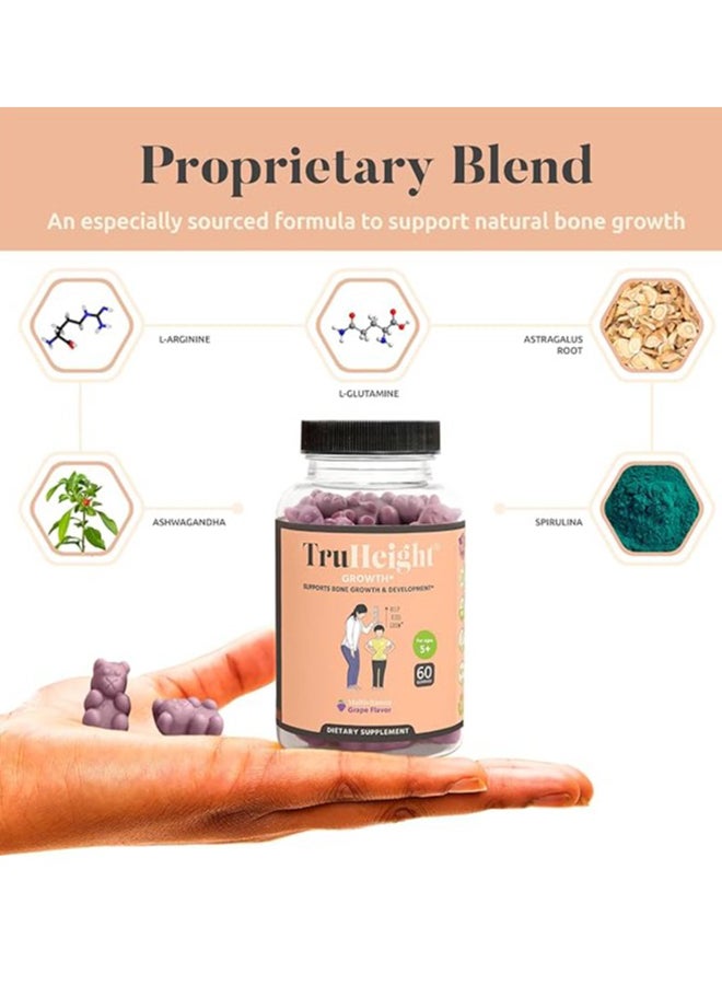 ترو هايت حلوى جيلاتينية لزيادة الطول الطبيعي للأطفال، 60 قطعة (بنكهة العنب) - Image 3
