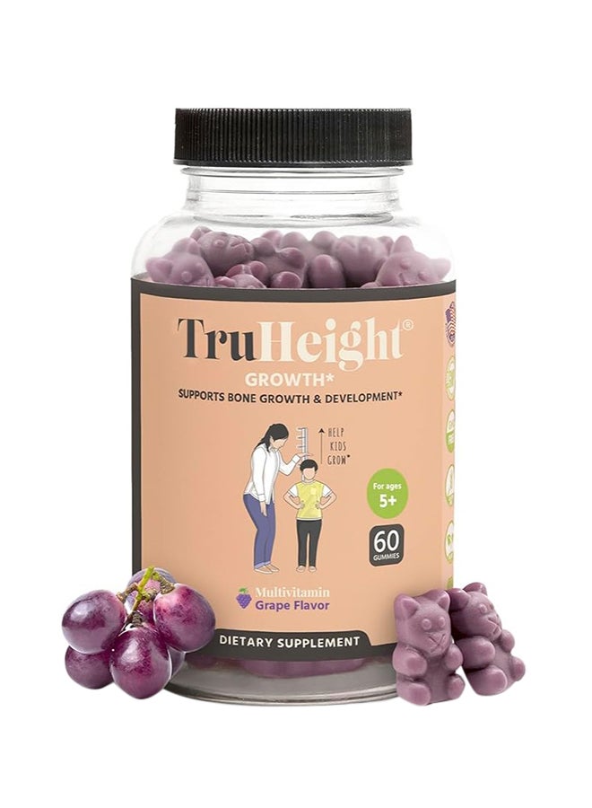 ترو هايت حلوى جيلاتينية لزيادة الطول الطبيعي للأطفال، 60 قطعة (بنكهة العنب) - Image 1