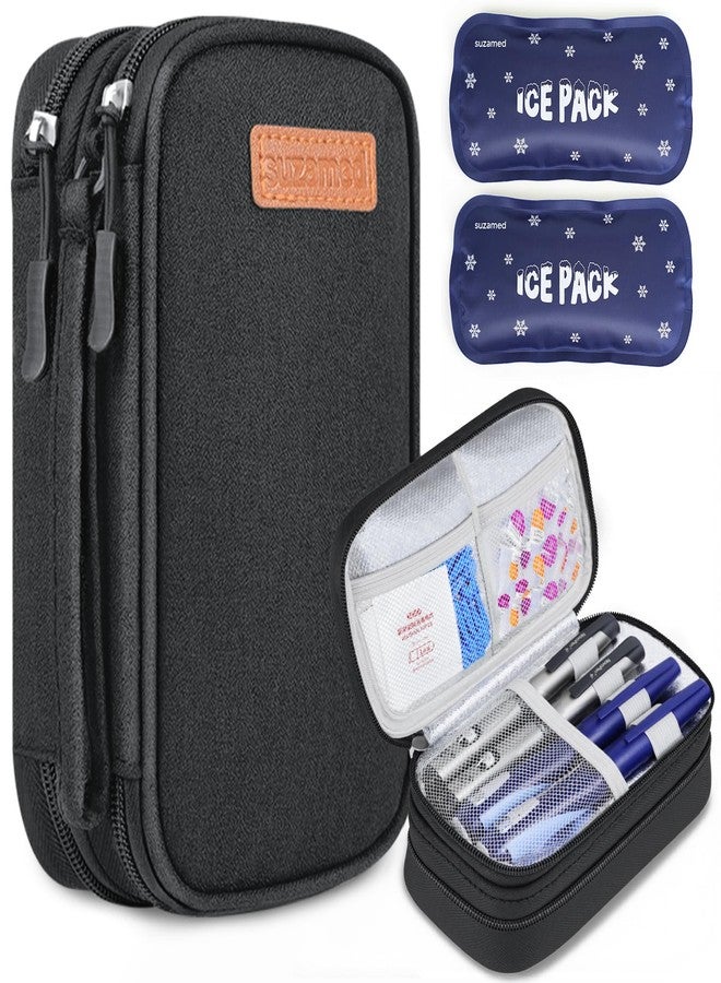suzamed Insulin Cooler Travel Case, Double Layer Medicine Kit Diabetes Travel Case, Portable Medicine Organizer with 2Pack 150g Ice Pack TSA Approved for Insulin Pens Diabetic Supplies (Black) - Image 1