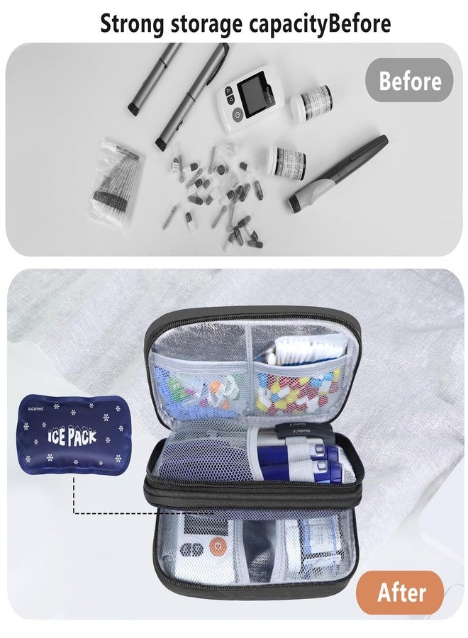 suzamed Insulin Cooler Travel Case, Double Layer Medicine Kit Diabetes Travel Case, Portable Medicine Organizer with 2Pack 150g Ice Pack TSA Approved for Insulin Pens Diabetic Supplies (Black) - Image 4