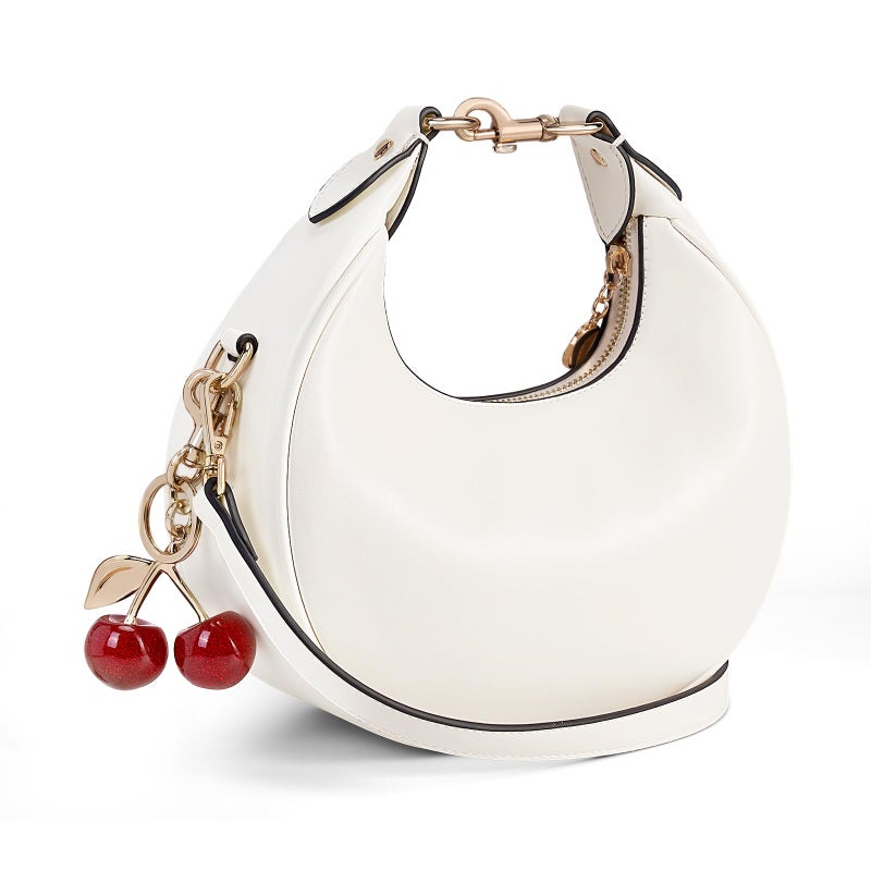 Lushandy Soft Leather Crescent Bag Small Shoulder Bag with Cherry Luna Bag 3-in-1 Clutch Purse Designer Hobo Tote Handbag - Image 1