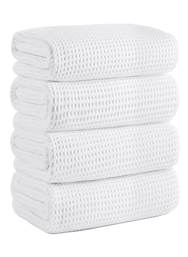 MICROFI Microfiber Waffle Bath Towels, 4 Pieces, Soft, Absorbent, Fast Drying, Lint Free (White) - Image 1