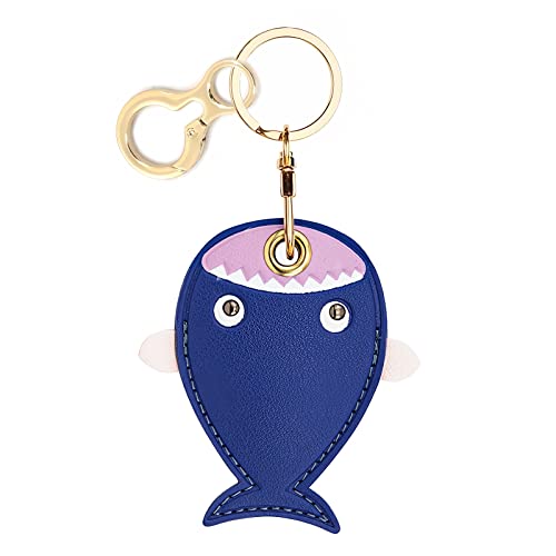 BORKUANA Leather Keychain Holder Case Compatible with Apple AirTag, Cute Protective Air Tag Cover With Keychain Ring, Anti-Scratch Finder GPS Tracker Case for Wallet Keys(Fish) - Image 1